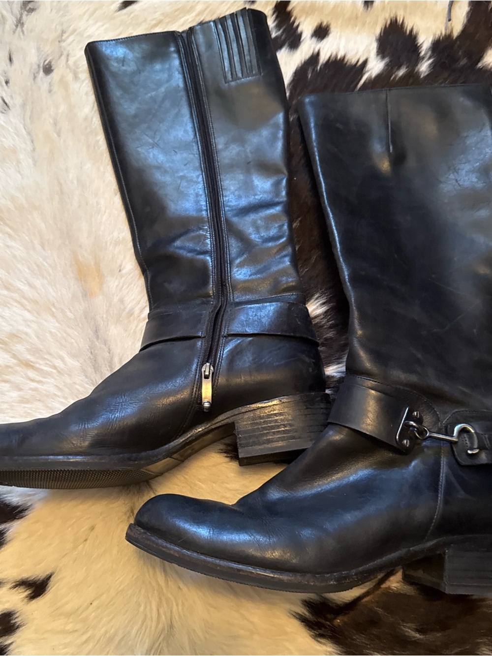 Via Spiga Black Leather Mid-Calf Riding Boots